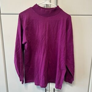 Vintage REI Mock Neck Long Sleeve Shirt Purple Cotton Made in USA Mens Large